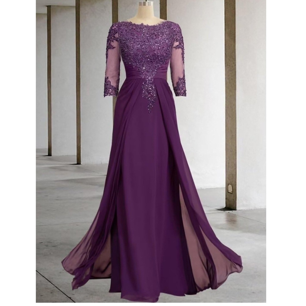 Unbranded Lace Sequin Gown Womens 6 Plum‎ Purple Excellent Formal Evening Dress